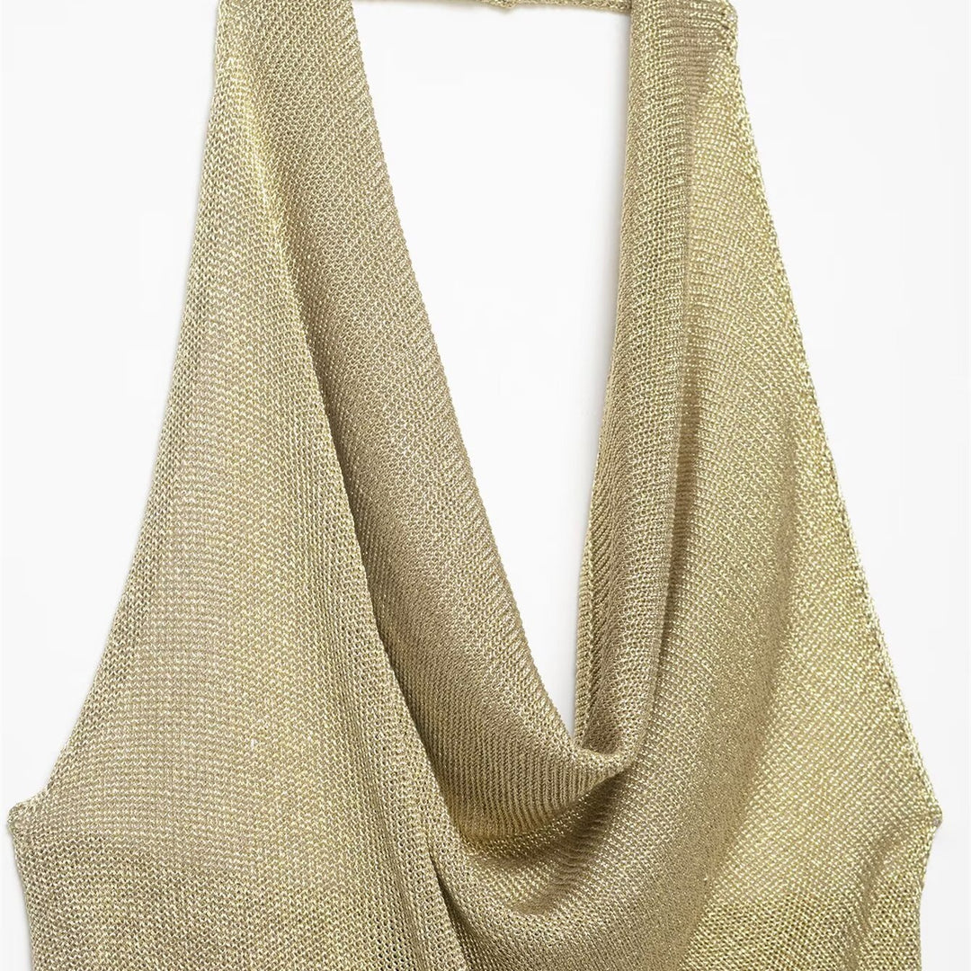 Damen Haltertop mit elegantem Wasserfall-Ausschnitt und schimmernden Akzenten Drune