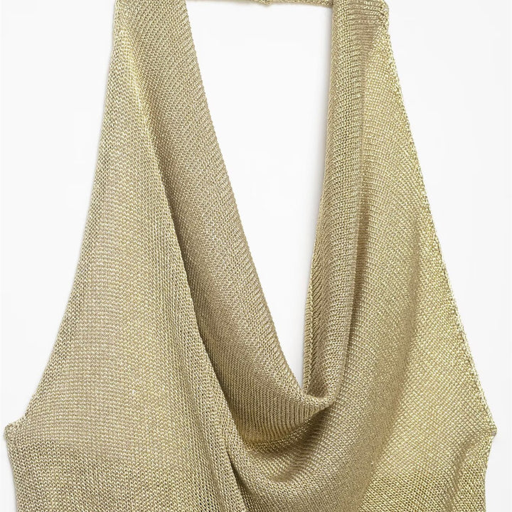 Damen Haltertop mit elegantem Wasserfall-Ausschnitt und schimmernden Akzenten Drune