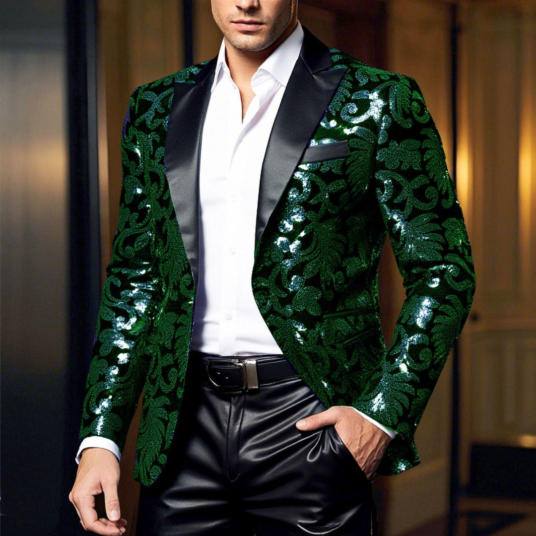 Herren eleganter Pailletten-Blazer im luxuriösen floralem Design Drune