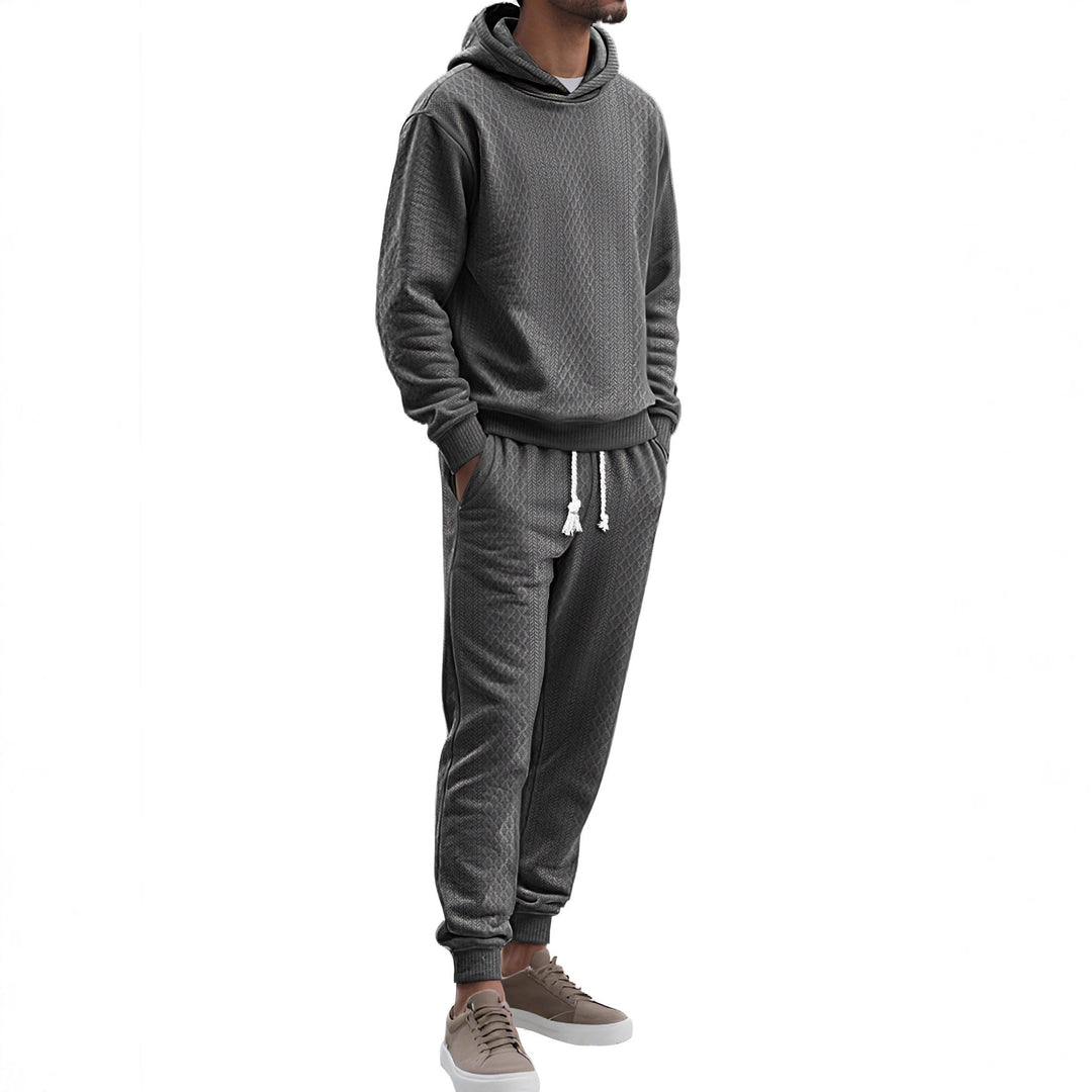 Herren Strukturierter Lounge-Set mit Kapuzenpullover und Jogginghose Drune