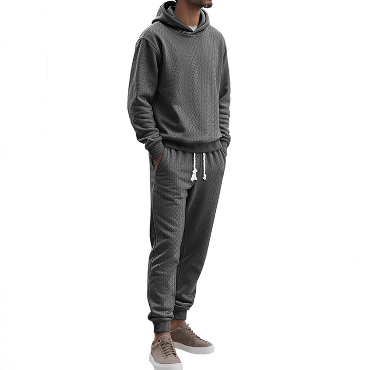 Herren Strukturierter Lounge-Set mit Kapuzenpullover und Jogginghose Drune