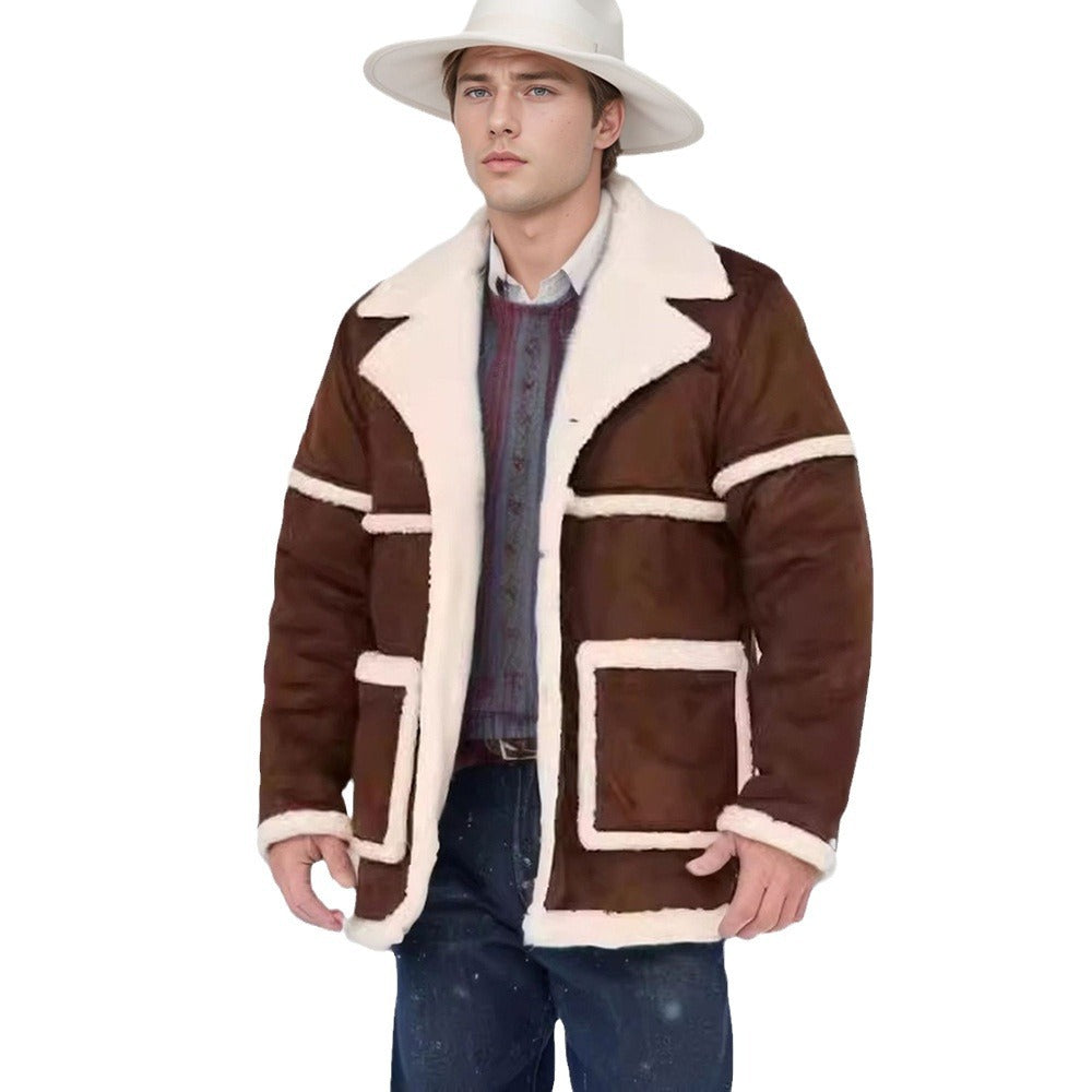 Herren Lammfelljacke mit großem Kragen und praktischen Taschen Drune
