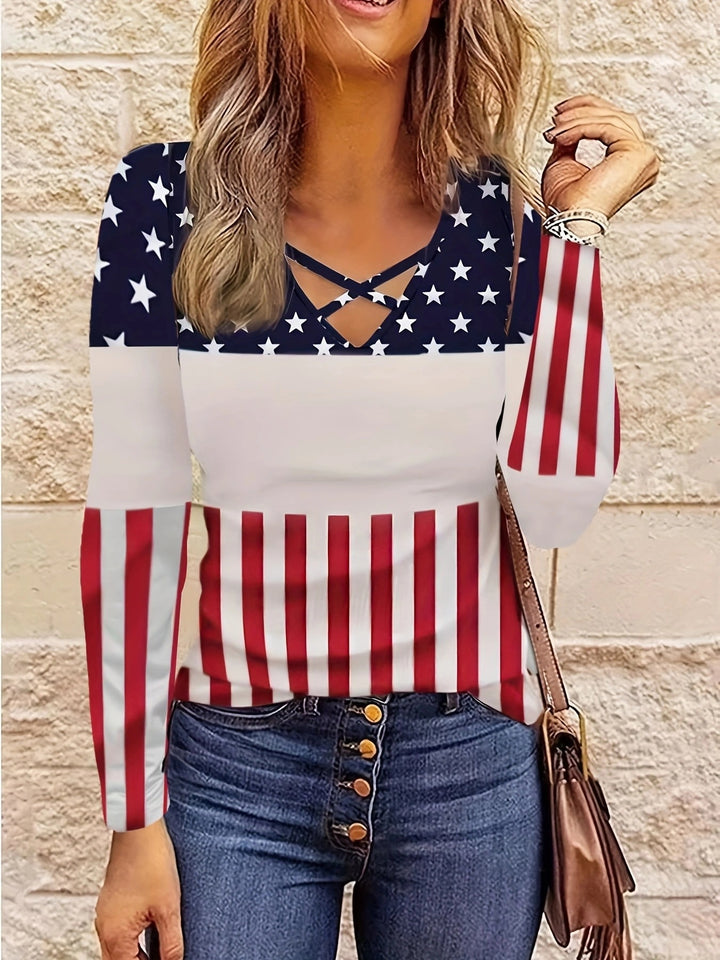 Damen lässiges Langarmshirt mit modischem Leopardenmuster und raffiniertem V-Ausschnitt Drune