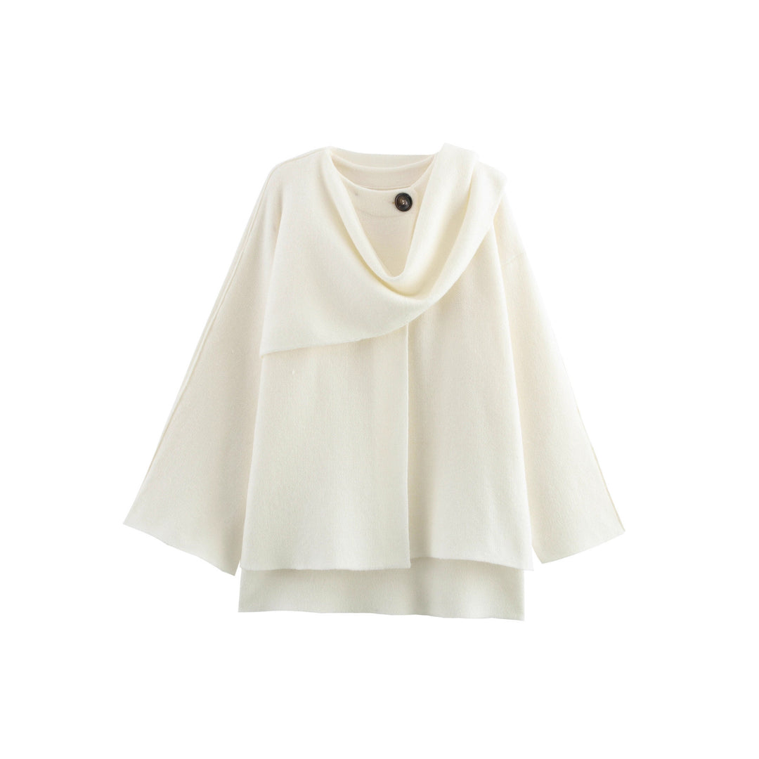 Damen Cape mit asymmetrischem Fall, Stehkragen und Wollmix Drune
