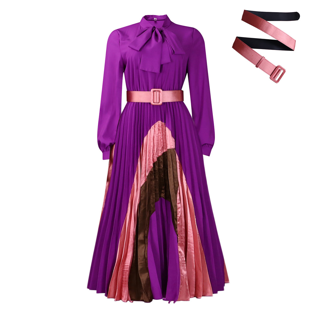 Damen Maxikleid mit elegantem Schlitz und verspieltem Krawattenkragen Drune