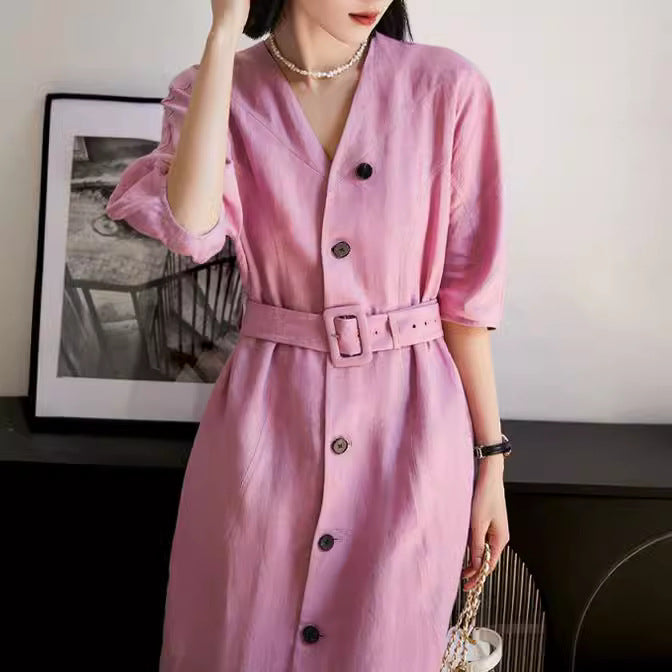Damen Elegantes Midi-Kleid mit Gürtel Drune