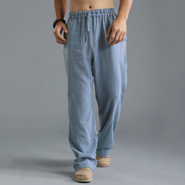 Herren nan lässige Leinenhose mit elastischem Bund, Kordelzug und geradem Bein Drune
