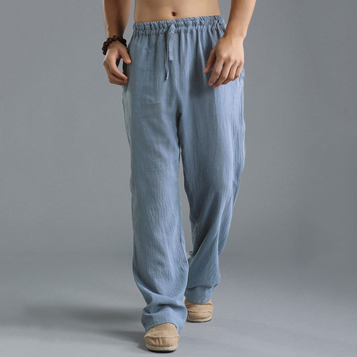 Herren nan lässige Leinenhose mit elastischem Bund, Kordelzug und geradem Bein Drune