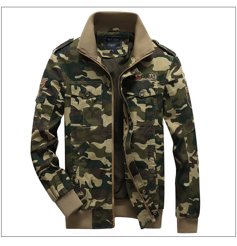 Herren Camouflage-Fieldblouson im Utility‑Stil mit Rippbündchen und Schulterklappen Drune