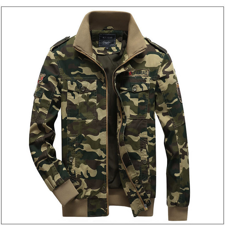 Herren Camouflage-Fieldblouson im Utility‑Stil mit Rippbündchen und Schulterklappen Drune