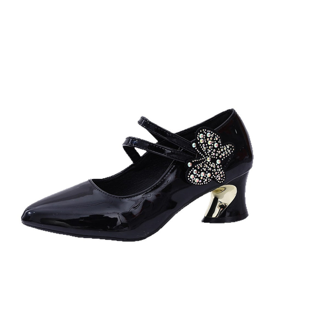 Damen Mary-Jane Pumps mit doppeltem Riemen, spitzer Kappe und skulptiertem Absatz Drune