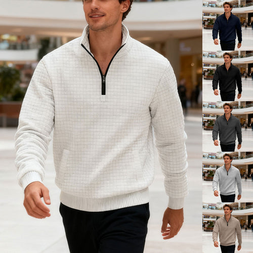 Herren nan gesteppter Halbzip-Sweater mit quadratischer Waffelstruktur und Kängurutasche Drune