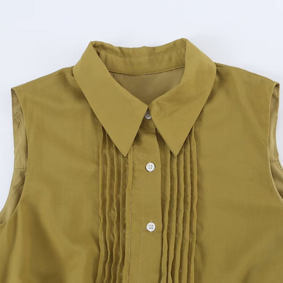 Damen Ärmelloses Hemdblusenkleid mit Kellerfalten, durchgehender Knopfleiste und Taillengürtel Drune