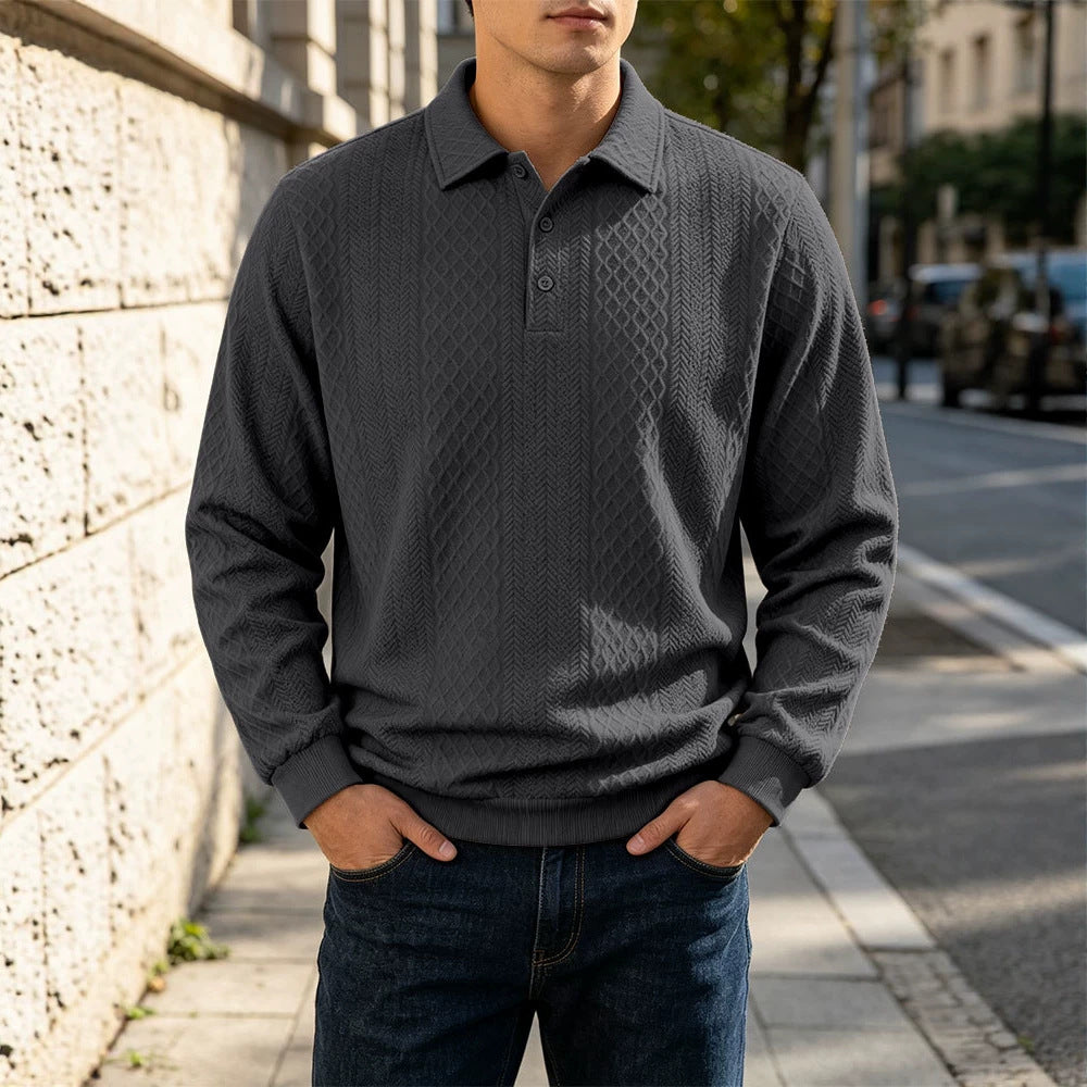 Herren Feinstrick-Poloshirt mit Zopfmuster und gerippten Bündchen Drune
