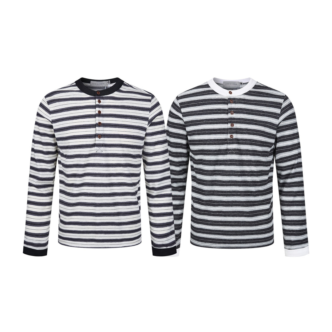 Herren Langarm-Henleyshirt mit gestreifter Struktur und Kontrastkragen Drune