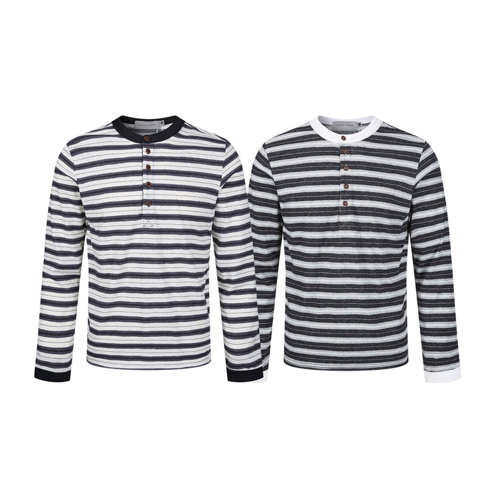 Herren Langarm-Henleyshirt mit gestreifter Struktur und Kontrastkragen Drune
