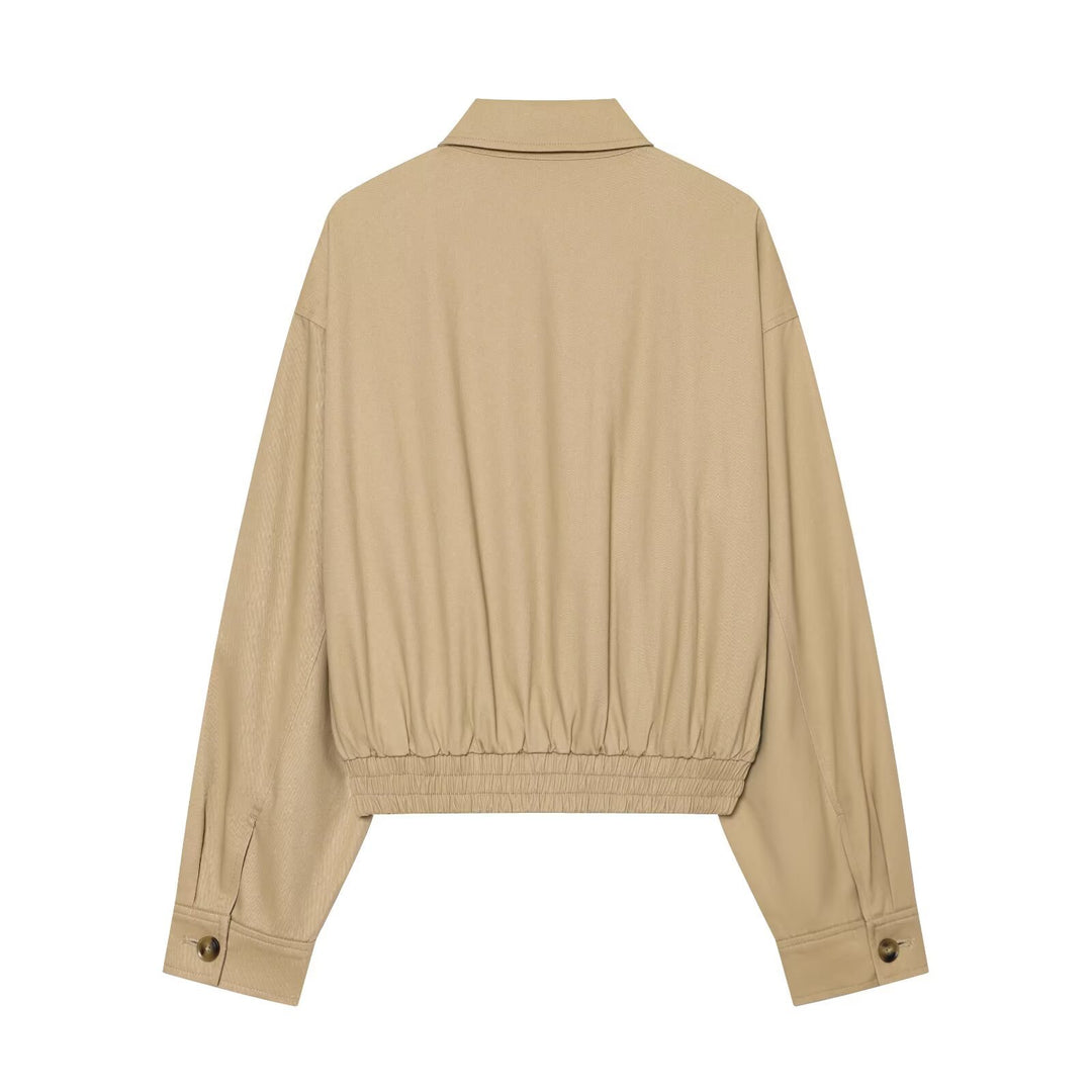 Damen Kurzblouson mit Reißverschluss, elastischem Saum und kariertem Innenfutter Drune