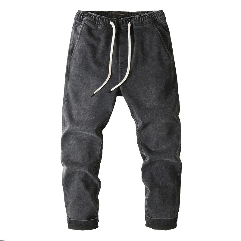 Herren Denim-Jogger mit elastischem Bund, Kordelzug und gekrempeltem Saum Drune