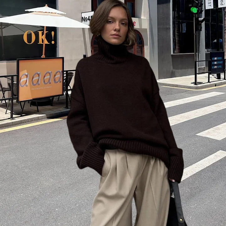 Damen Strickpullover mit hohem Kragen und weitem Schnitt Drune