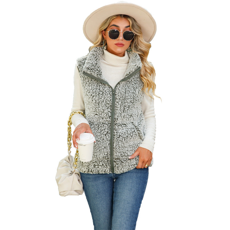 Damen Kuschelige Fleece-Weste mit großzügigen Taschen und hohem Kragen Drune