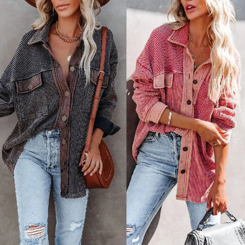 Damen lässige Overshirtjacke mit strukturiertem Design und praktischen Taschen Drune