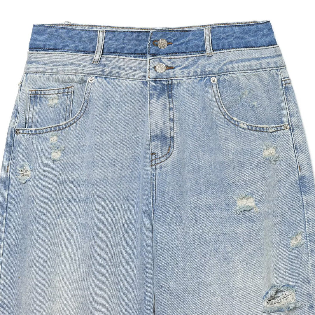 Damen Hochtaillierte Jeans mit weitem Bein und Destroyed-Optik Drune