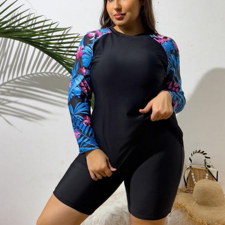 Damen UV-Schutz Schwimmanzug mit langen Ärmeln und Shorts Drune
