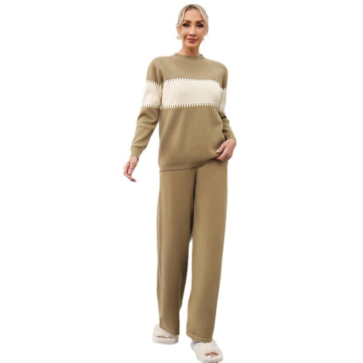 Damen gemütliches Strick-Loungewear-Set mit elegantem Strukturmuster und weitem Bein Drune