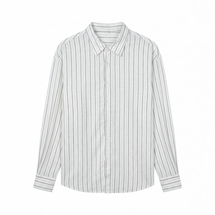 Unisex Langes Relaxed-Fit Streifenhemd mit Kentkragen und abgerundetem Saum Drune