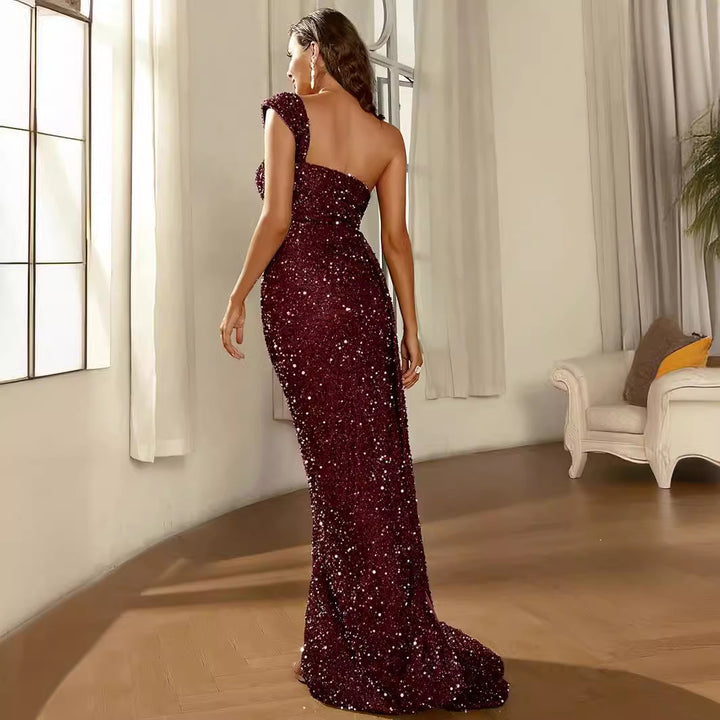 Damen Pailletten Abendkleid mit langem Schlitz und schimmerndem Effekt Drune