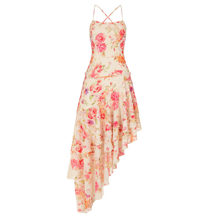 Damen florales Maxikleid mit Rüschendetails Drune
