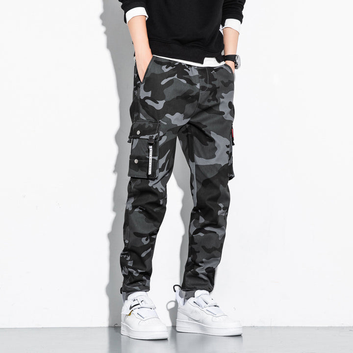 Herren Camouflage Cargo-Jogginghose mit Tapered-Schnitt, elastischem Bund und Multifunktionstaschen Drune