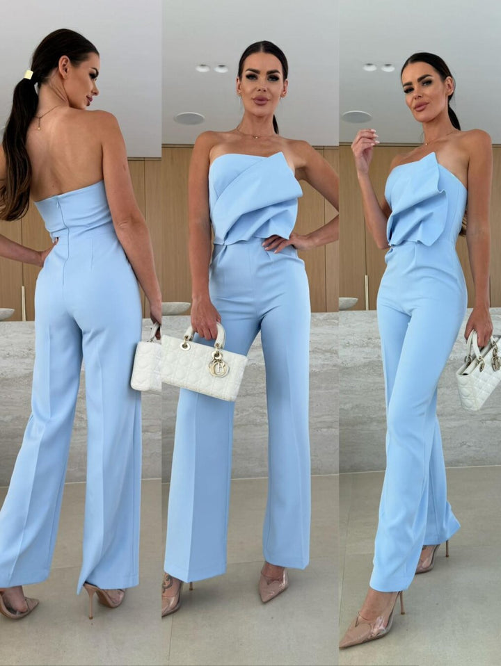 Damen eleganter Jumpsuit mit asymmetrischem Oberteil und weitem Bein Drune