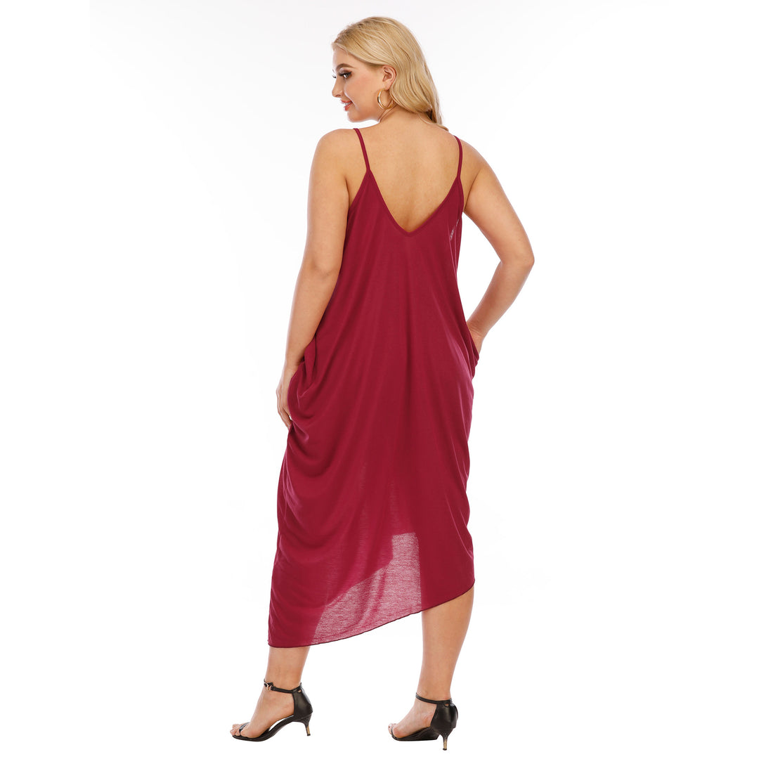 Damen lässiges Maxikleid mit tiefem V-Ausschnitt und Seitentaschen Drune