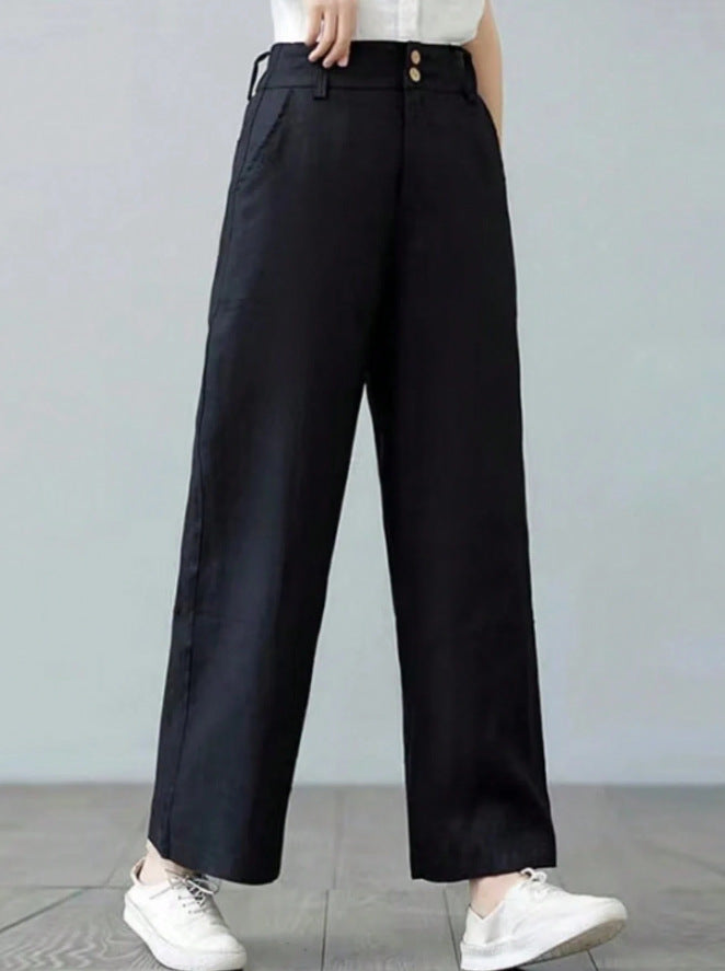 Damen Weite Leinenhose mit hohen Bund Drune