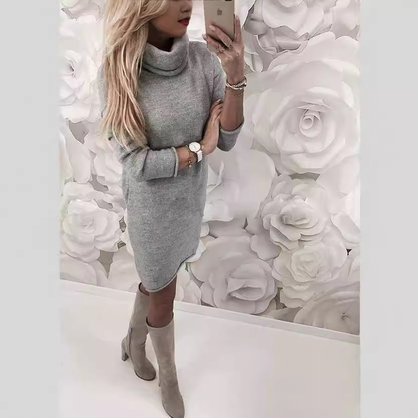 Damen Gemütliches Rollkragen Mini Kleid aus Feinstrick mit Geradem Schnitt Drune