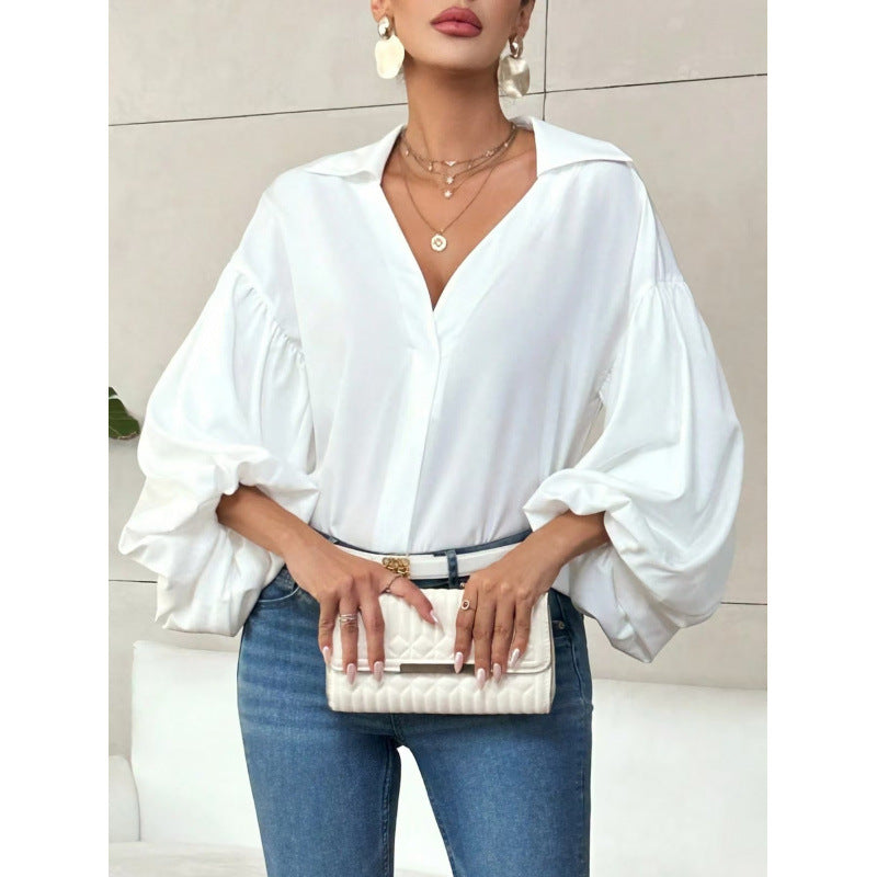 Damen Bluse mit voluminösen Ballonärmeln und elegantem Kragen Drune