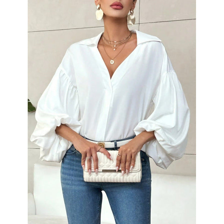 Damen Bluse mit voluminösen Ballonärmeln und elegantem Kragen Drune