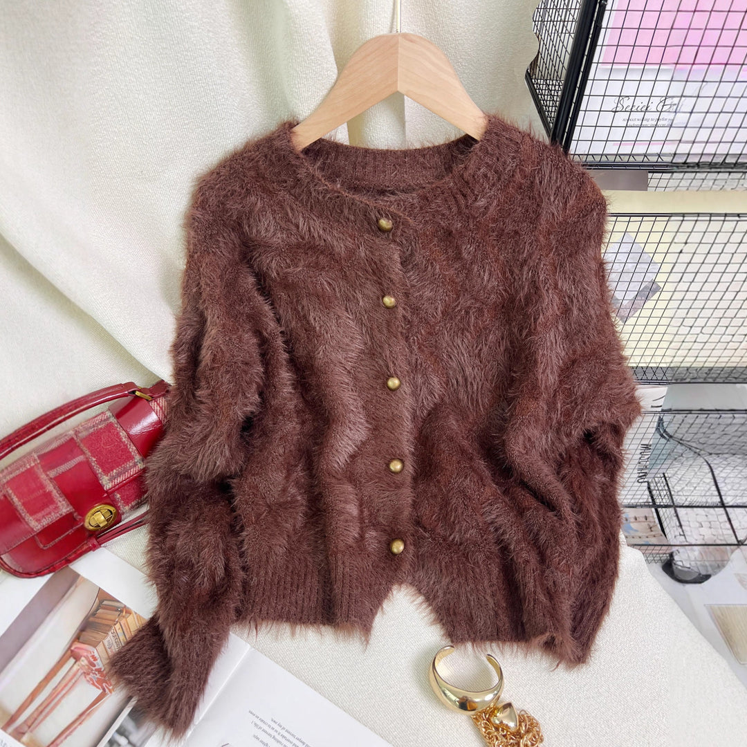 Damen kuschelige Strickjacke mit goldenen Knöpfen und weicher Viskosemischung Drune