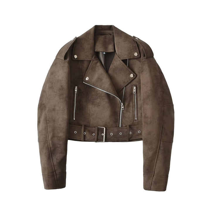Damen Kunstleder Bikerjacke mit tailliertem Schnitt und verstellbarem Bund Drune