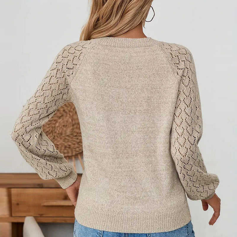 Damen Strickpullover mit raffinierten Lochmuster-Ärmeln Drune