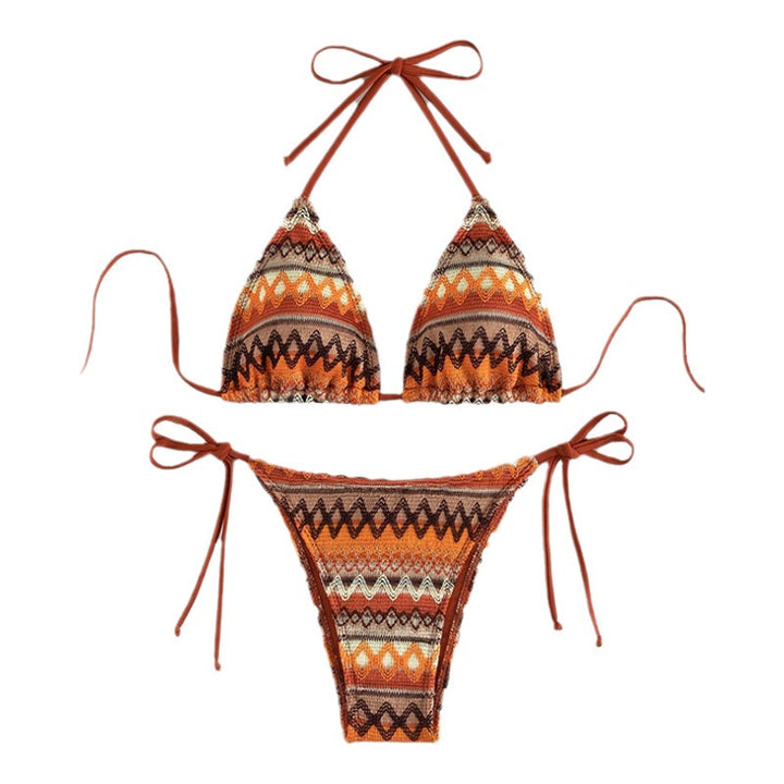 Damen Triangel-Bikini mit trendigem Ethno-Muster und verstellbaren Bindebändern Drune