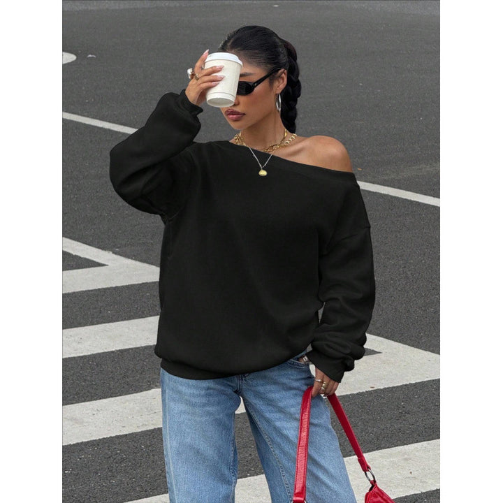 Damen Oversize Off-Shoulder Sweatshirt mit weitem Schnitt und schrägem Ausschnitt Drune