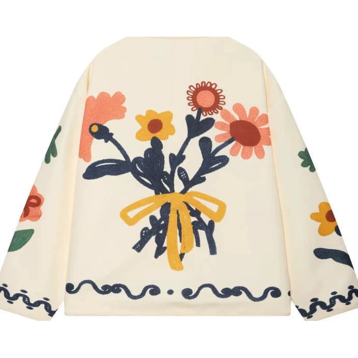 Damen Boxy Cardiganjacke mit floralen Applikationen und aufgesetzten Taschen Drune