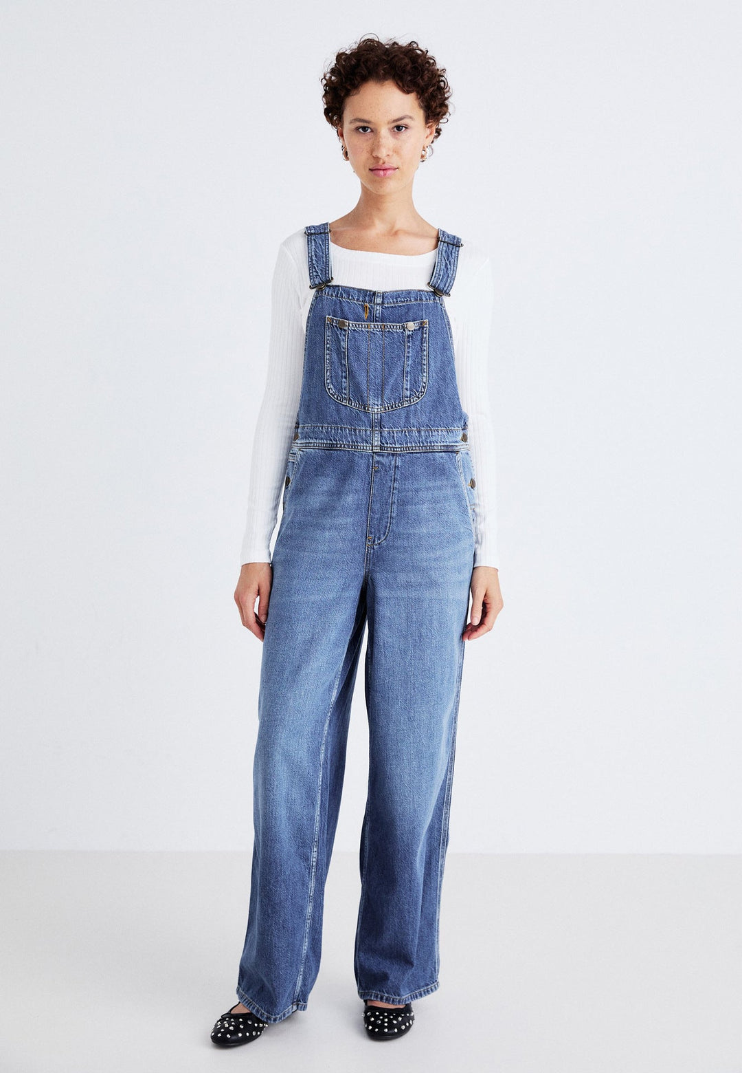 Damen Denim-Latzhose mit weitem Bein und verstellbaren Trägern Drune