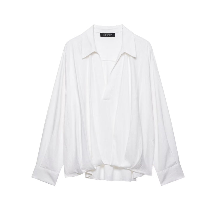 Damen Oversize-Bluse mit weitem Schnitt, tiefem V‑Ausschnitt und elastischem Saum Drune