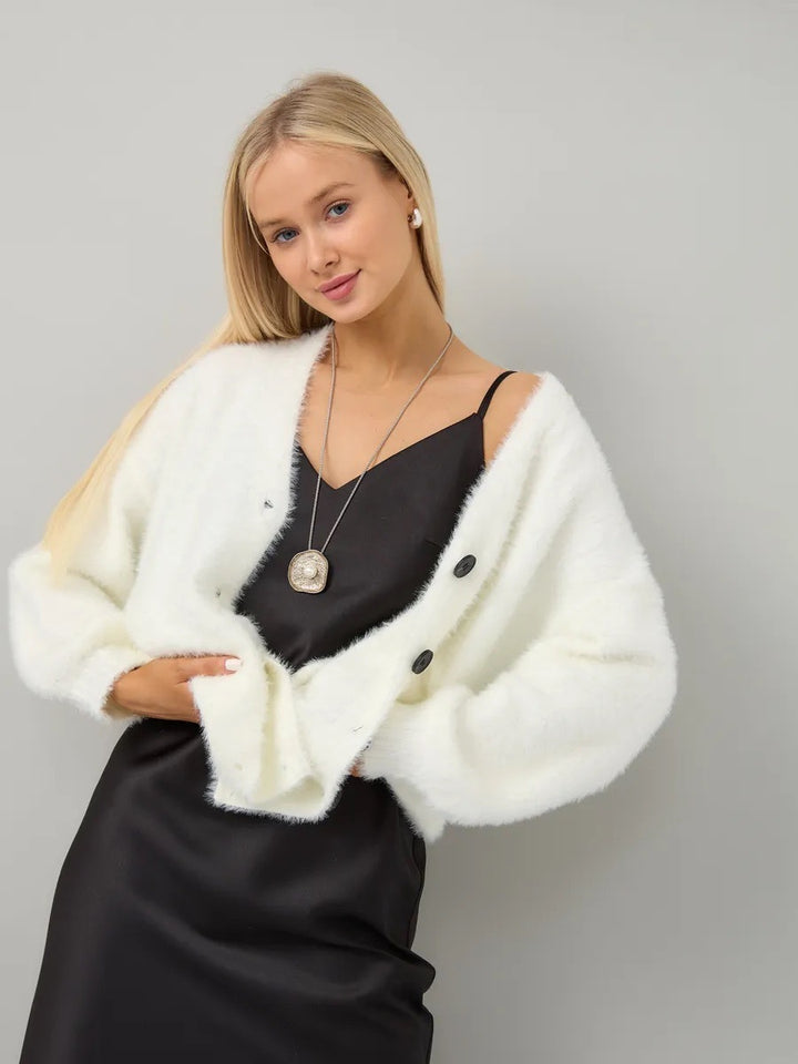 Damen kuschelige Strickjacke mit asymmetrischem Schnitt und Knopfverschluss Drune