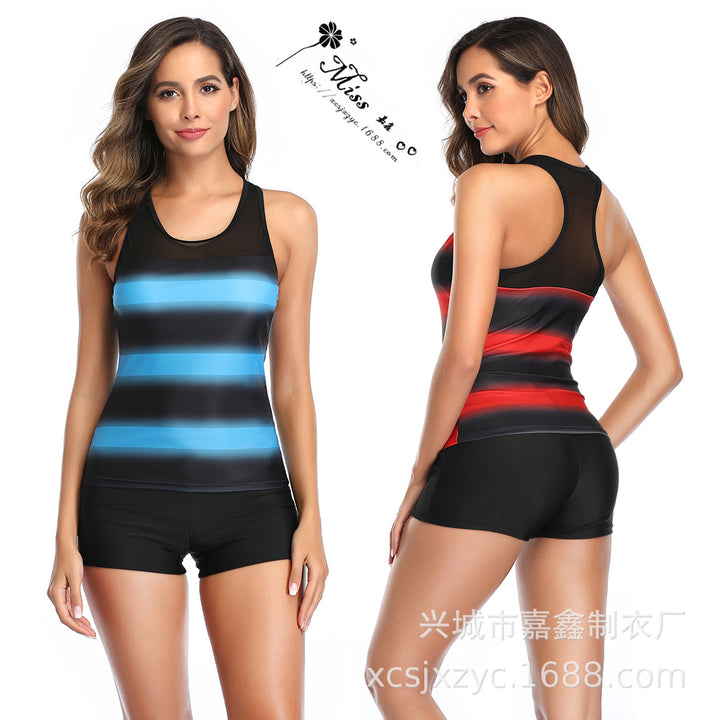 Damen Sportlicher Tankini mit Stilvollem Streifenmuster Drune