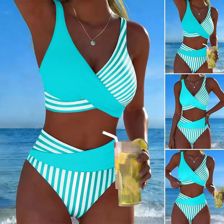 Damen Sportlicher Zweiteiliger Badeanzug mit asymmetrischem Design Drune
