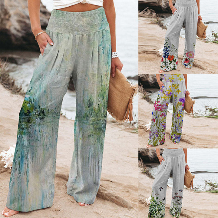 Damen Weite Sommerhose mit floralem Design und elastischem Bund Drune